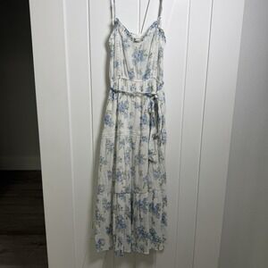 Mine Cottagecore Tiered White Floral Maxi Dress Size Small Spaghetti Strap Lace